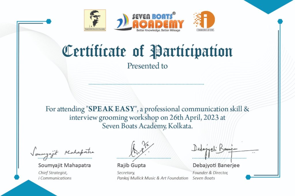 Speak Easy Soft Skills Training Certificate Seven Boats