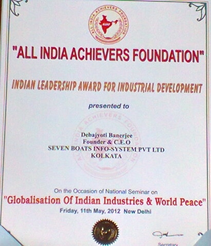 Seven Boats Info-System won Indian Leadership Award For Industrial Development 2012 2 - India Leadership Award For Industrial Development2012 Debajyoti Banerjee 7boats info system